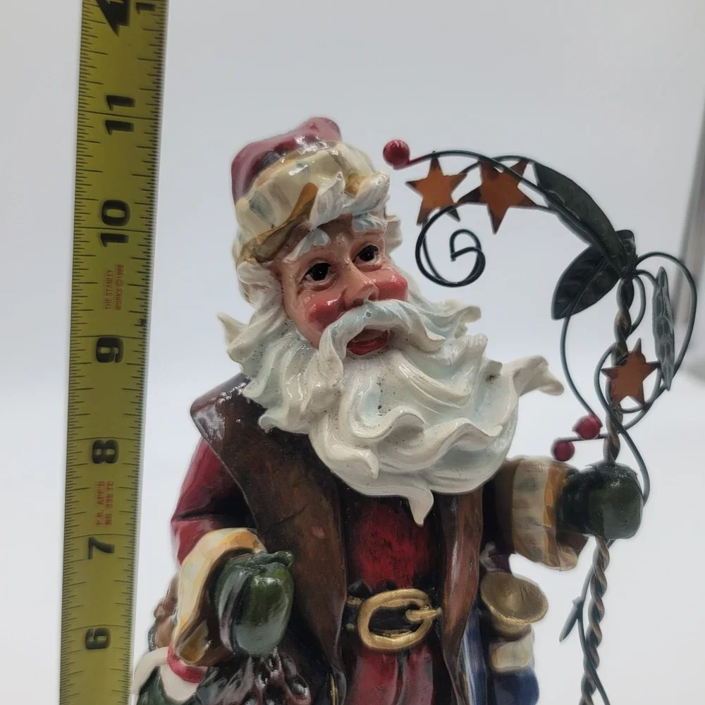 Vintage Style Santa Claus Figurine Blue Red Robe Metal Star Staff Christmas 11